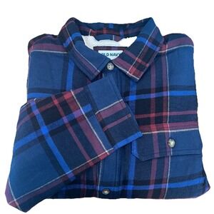NEW Old Navy Sherpa-Lined Jacket XXL Red Blue  Plaid Shirt Shacket Heavy Pockets